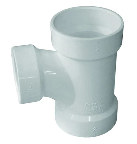 Genova Products Sch. 40 PVC-DWV Reducing Sanitary Tee (3x 3x 1-1/2, White)