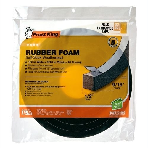Frost King Rubber Foam Weatherseal (3/8 W 3/16 T 10 ft L, Black)