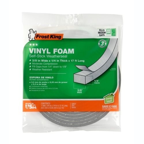 Frost King Vinyl Foam Weatherseal (3/8 W 3/16 T 17 ft L, Grey)