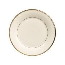 DISH, 10 in. IVORY W/ GOLD RIM DINNER PLATE