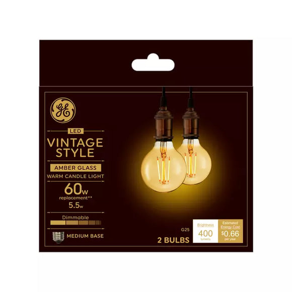 GE Vintage LED 60 Watt Replacement, Candlelight, G25 Deco - Globe Bulbs (60 Watt)