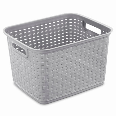 Tall Weave Basket, Light Gray, 15 x 12.25 x 9.375-In.