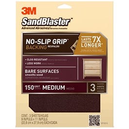 Sandblaster No Slip Grip Sandpaper, 150-Grit, Maroon, 9 x 11-In., 3-Pk.