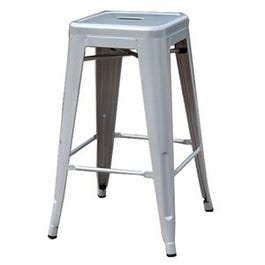 Stackable Barstool, Silver Metal, 27-In.