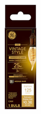 GE LED Vintage Candle Shaped Light Bulb Warm White Amber Bulb 125 Lumens
