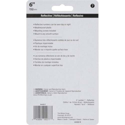 Hillman Black & Silver Reflective Plastic House Number 7