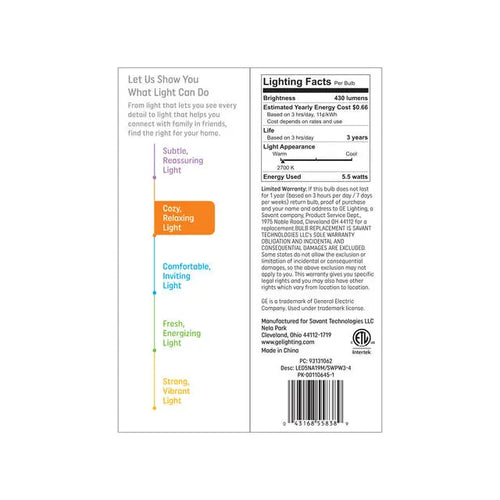 GE Basic LED 40 Watt Replacement, Soft White, A19 General Purpose Bulbs