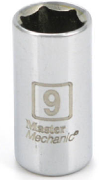 Master Mechanic Metric Shallow Socket, 6-Point, 1/4 In. Drive, 9mm