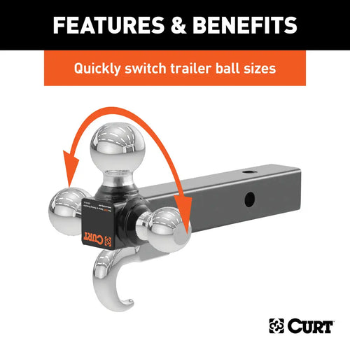 Curt Multi-Ball Mount with Hook (2 Solid Shank, 1-7/8, 2 & 2-5/16 Chrome Balls) #45675