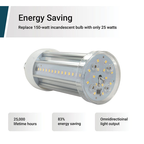 GT Lite 2500 Lumen LED Corn Cob Bulb, 25-Watt, 250-Watt Equivalent, 5000K Daylight, E26