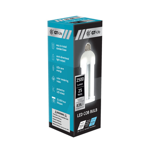 GT Lite 2500 Lumen LED Corn Cob Bulb, 25-Watt, 250-Watt Equivalent, 5000K Daylight, E26