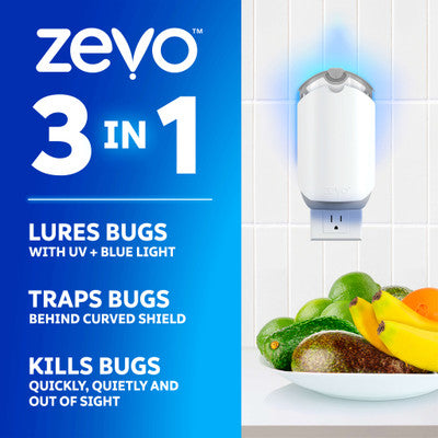 ZEVO Flying Insect Trap, Fly Trap (1 Plug-In Base + 1 Cartridge) 3 in 1