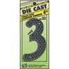 House Address Number 3, Black Die-Cast Aluminum, 4-In.