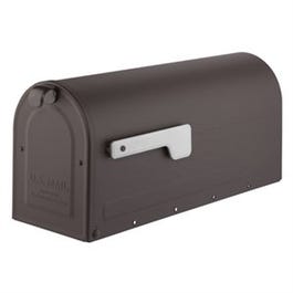 Modern Day Mailbox With Silver Flag, Post-Mount, Rubbed Bronze
