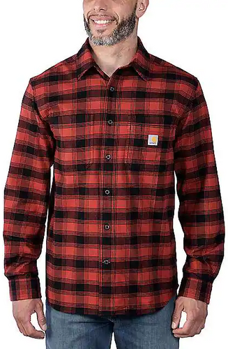 Carhartt Rugged Flex™ Relaxed Fit Midweight Flannel Long-Sleeve Plaid Shirt for Men (Red Ochre)