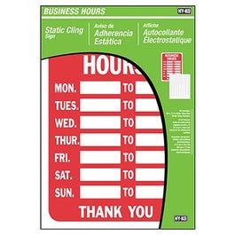 Business Hours Sign, Static Cling, 8.5 x 12-In.