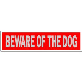 Beware Of Dog Sign, Red Aluminum, 2 x 8-In.