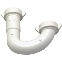 Lavatory Drain J Bend, White Plastic, 1.25-In. Tube Slip Joint