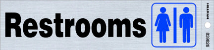 2  X 8  BLACK/BLUE RESTROOMS SIG