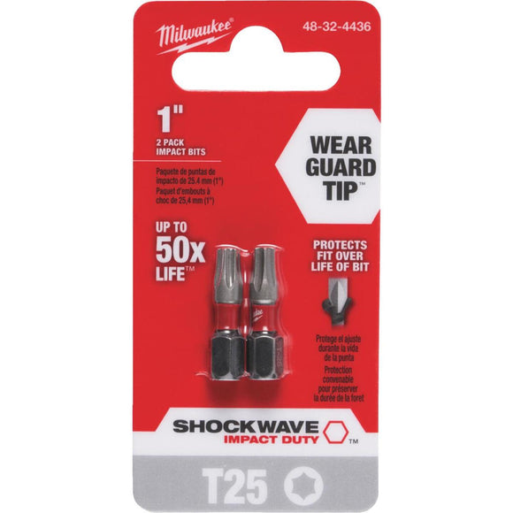 Milwaukee Shockwave T25 TORX 1 In. Insert Impact Screwdriver Bit (2-Pack)