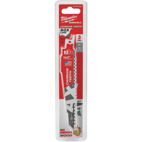 Milwaukee Sawzall THE AX 6 In. 5 TPI Wood w/Nails Demolition Reciprocating Saw Blade with Carbide Teeth (3-Pack)