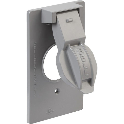 Bell Single Gang Vertical Mount Die-Cast Metal Gray Weatherproof Outdoor Outlet Cover, Shrink Wrapped