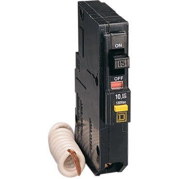 Square D™ Mini Circuit Breaker, QO, 15A, 1 pole, 120VAC, 10kA, 6mA grd fault A, Pigtail, Plug in Mount (15A)